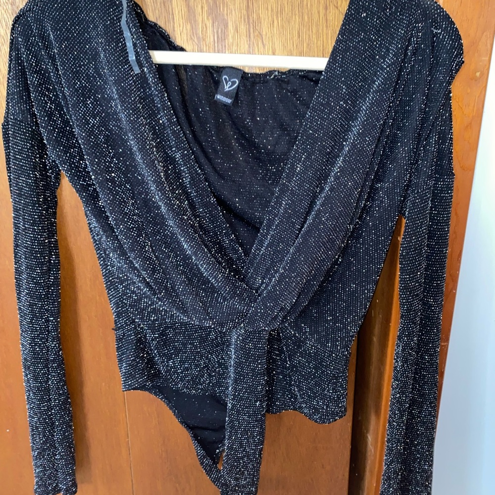 Long sleeve v-neck jeweled body suit, worn twice